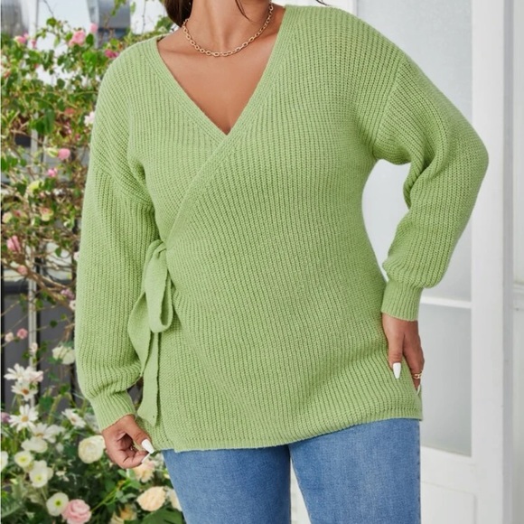 Plus size cozy knot side wrap sweater top - Picture 3 of 6